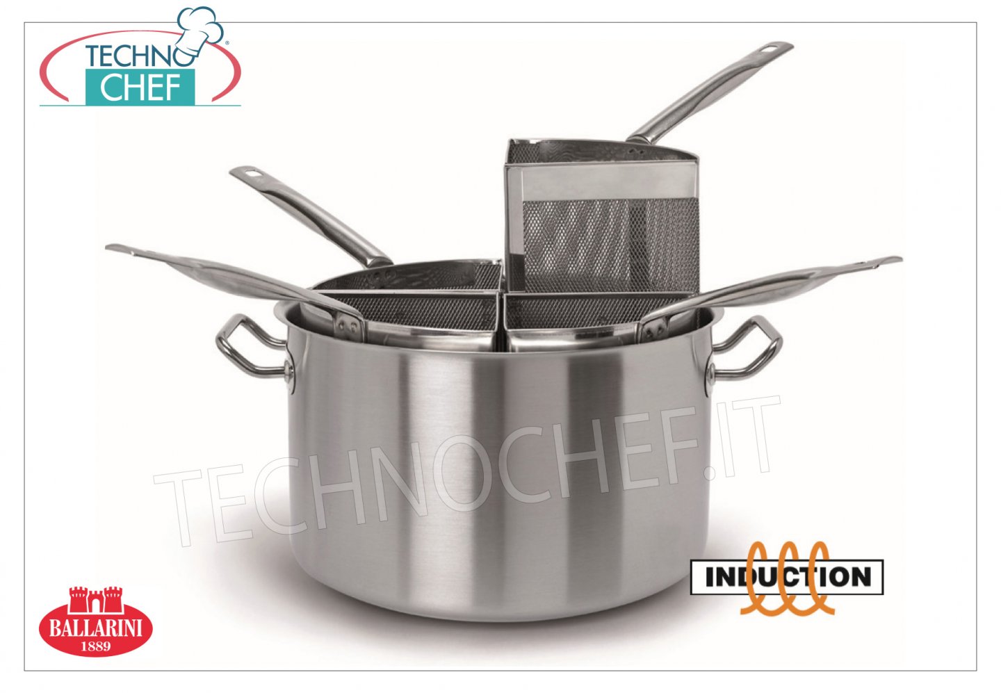 Ballarini Professionale - PENTOLA CUOCIPASTA ALTA 4 SPICCHI INOX per  INDUZIONE, Serie 9200, Pentole Cuocipasta con 2-3-4 cestelli,  Professionali