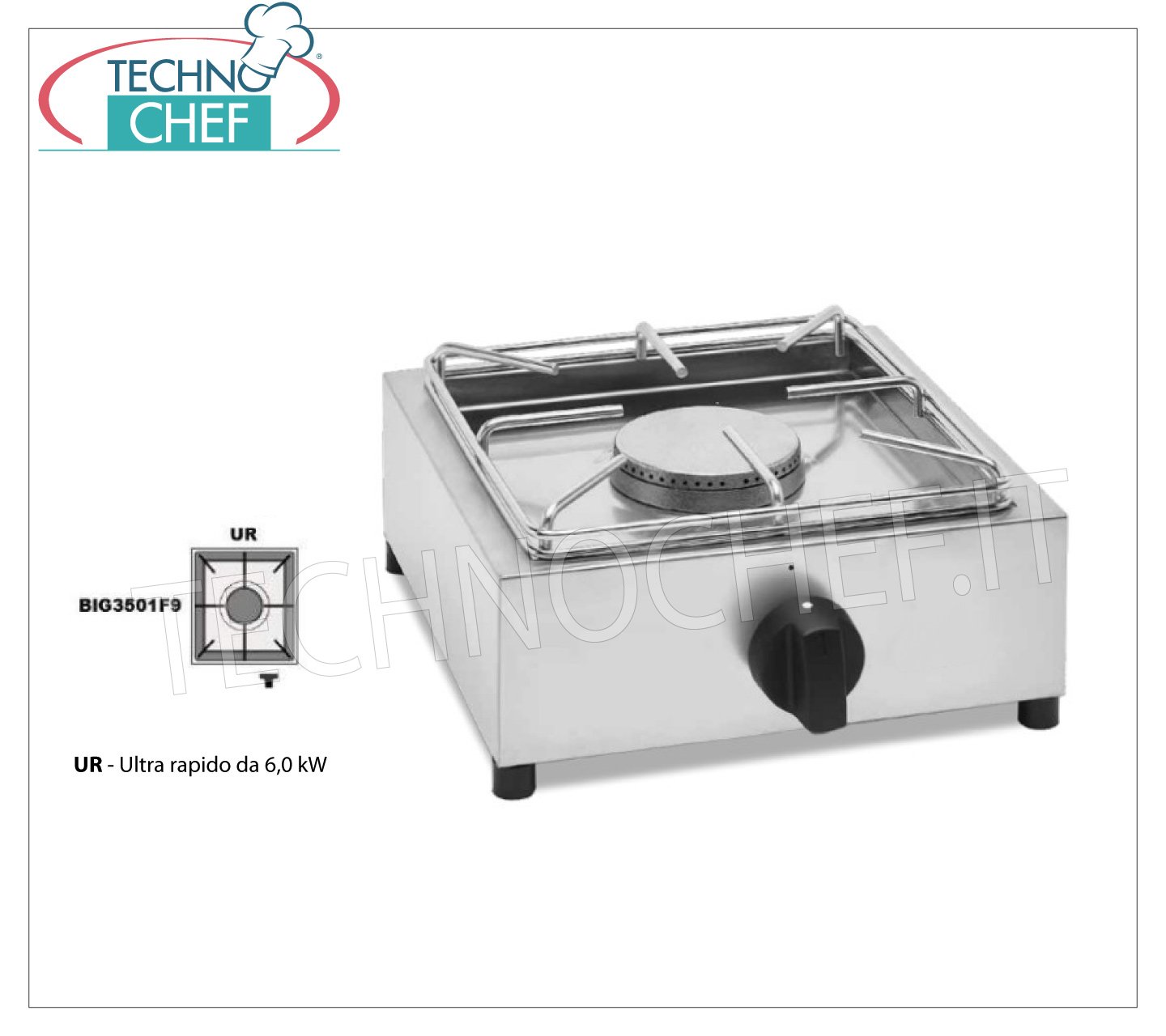 Technochef - Fornello a gas professionale da pavimento, 1 fuoco da Kw 14,  mod.SP6050L, Attrezzature per la cottura