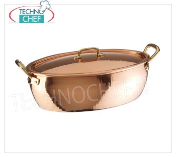 Casseruola Ovale in RAME Stagnato internamente con coperchio,  dim. mm. 380x250x130h.