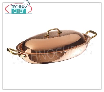 Tegame Ovale in RAME Stagnato internamente con coperchio, dim. mm. 380x260x110h