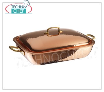 Tegame Rettangolare in RAME Stagnato internamente con coperchio, dim. mm. 380x280x110h.