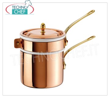Bagnomaria in RAME Stagnato internamente con tazza in porcellana, diametro 160 mm, altezza 170 mm.