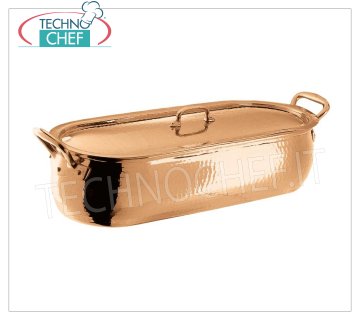 Pesciera Rettangolare in RAME Stagnato internamente con coperchio, dim. mm. 500x180x110h.