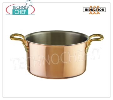 Technochef - Casseruola Alta in RAME TRIPLO STRATO, interno INOX, 2 maniglie, per INDUZIONE Casseruola alta in RAME TRIPLO STRATO 2 maniglie, interno INOX, Serie 15500, adatta per PIASTRE INDUZIONE, capacità lt.1,6, diametro 160 mm, altezza 80 mm.