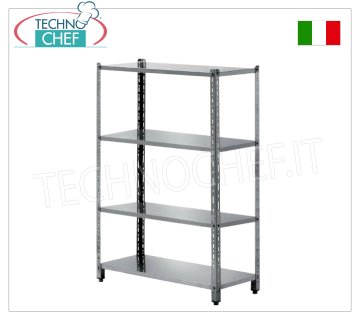 Scaffali componibili in acciaio inox Scaffalatura Componibile INOX con 4 ripiani lisci RINFORZATI montato a bullon, dimensioni,  mm 900x500x2000h