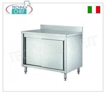 Tavolo armadio inox con porte scorrevoli ed alzatina, profondo cm 70