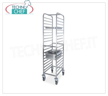 TECHNOCHEF - CARRELLO INOX  per 18 TEGLIE GN 1/1,  Mod.2071 CARRELLO PORTATEGLIE INOX con Guide Antiribaltamento a ''C'' per 18 TEGLIE GN 1/1 (mm 530x325), dim.mm.440x600x1760h