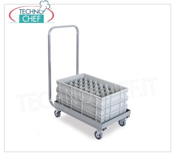 Technochef - Carrello per CONTENITORI impasti pizza da cm 60x40, mod.2202P Carrello per cassette portapagnottine pizza da cm 60x40, con Maniglia di spinta,  dim.mm.710x420x950h