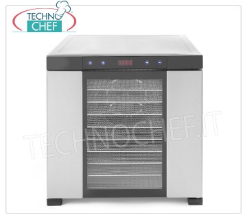 Technochef - ESSICCATOIO PROFESSIONALE per FRUTTA e VERDURA con 10 VASSOI INOX, Mod.229026 ESSICCATOIO per VERDURE con 10 VASSOI INOX (ripiani) da mm 400x395, pannello di controllo digitale, temperatura regolabile da 35° a 70°C, V.230/1, Kw.1,00, dim.mm.417x535x430h