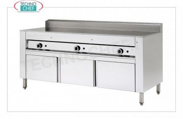 Cuocipiadina a GAS con PIASTRA di COTTURA al CROMO SATINATO, versione su Base Armadiata Cuocipiadina a gas, versione con supporto armadiato, con piastra al CROMO SATINATO da 600x600 per 4 piadine, potenza termica kw 6,7, dim. esterne mm 650x730x960h