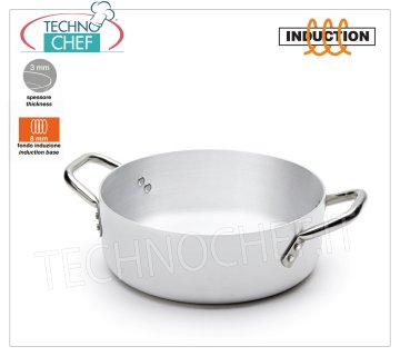 Technochef - CASSERUOLA BASSA 2 maniglie in Alluminio Bianco per INDUZIONE CASSERUOLA BASSA con 2 maniglie in ALLUMINIO PURO Spessore 3 mm,  con FONDO per INDUZIONE 8 mm, diametro 200 mm, diametro induzione 145 mm, altezza 70 mm, capacità lt.2,5.