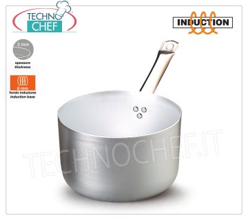 Technochef - CASSERUOLA ALTA 1 manico in Alluminio Bianco per INDUZIONE CASSERUOLA ALTA con 1 manico in ALLUMINIO PURO Spessore 3 mm, con FONDO per INDUZIONE 8 mm, diametro 160 mm, diametro induzione 110 mm, altezza 80 mm, capacità lt.1,5.