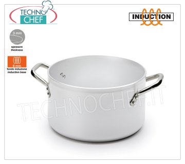 Technochef - CASSERUOLA ALTA 2 maniglie in Alluminio Bianco per INDUZIONE CASSERUOLA ALTA con 2 maniglie in ALLUMINIO PURO Spessore 3 mm, con FONDO per INDUZIONE 8 mm, diametro 200 mm, diametro induzione 145 mm, altezza 115 mm, capacità lt.3,3.