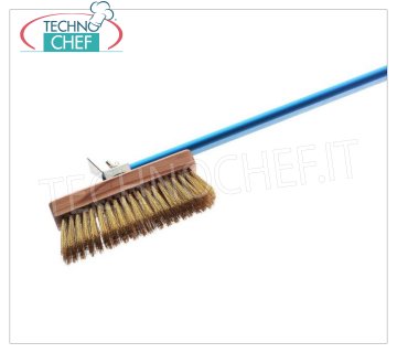 GIMETAL - Spazzola Ortientabile con Setole Ottone, Mod.29129 Spazzola per forno professionale con testa orientabile, setole in ottone e raschietto posteriore in acciaio inox, lunghezza manico in alluminio anodizzato 1500 mm.