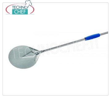 GIMETAL - Palettino per Pizza Inox, Versione LISCIO, Linea Professionale Palino per girare e sfornare LISCIO, realizzato in ACCIAIO INOX, con manico ed impugnatura scorrevoli in plastica azzurra, diametro mm 200, lunghezza manico 1500 mm.