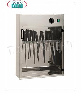 Sterilizzatori per coltelli e utensili STERILIZZATORE COLTELLI a RAGGI UV da parete in ACCIAIO INOX, capacità 20 COLTELLI, Kw.0,16, dim.mm.510x130x670h
