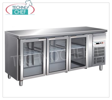 Forcar - Tavolo Refrigerato Frigo 3 Porte Vetro, lt.417, Temp.-2°/+8°C, Ventilato, mod.G-GN3100TNG