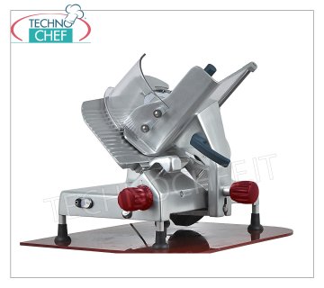 TECHNOCHEF - Affettatrice a Gravità-inclinata, trasmissione ad ingranaggi, lama Ø 300 mm, Professionale Affettatrici a gravita' in lega d'alluminio con trasmissione ad ingranaggi, diametro lama mm 300, peso 34 Kg, dim.mm 680x560x610h