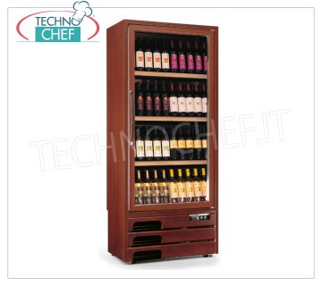 Technochef - Frigorifero  per VINI  1  Porta per  80 Bottiglie, Ventilato, Temp.+5°/+16°C, Cantinetta per vini in legno, Professionale 1 porta a vetro, per 80 Bottiglie,  Ventilato, temperatura +5°/+16°C, illuminazione a Led, V.230/1, Kw.0,65, Peso 114 Kg, dim.mm.613x536x1922h