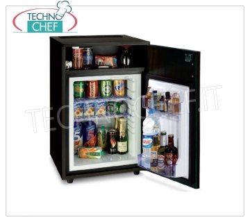 Technochef - Frigor Minibar per camera albergo con mobile e vano portaoggetti, lt.40, Frigor Minibar per camera albergo inserito in mobile con vano portaoggetti,  capacità 40 lt, temperatura +8°/+14°C, V.230/1, Kw.0,06-0,075, Peso 34 Kg, dim.mm.770x475x455h