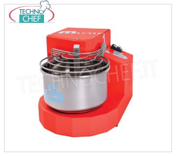 TECHNOCHEF - Impastatrice a Spirale con Vasca Inox da lt.7, Velocità Variabile, Mod.3100/MINIMA5/MI Impastatrice a Spirale con testa fissa, vasca in acciaio inox da lt.7, velocità variabile da 53 a 125 giri/min, disponibile nei colori: bianco, rosso, nero, V.230/1, Kw.0,37, Peso 36 Kg, dim.mm.350x480x370