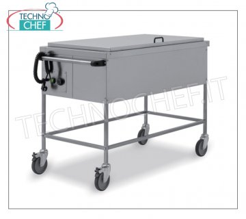 TECHNOCHEF - Carrello caldo a bagnomaria, Mod.MC 1391 Carrello termico scaldategamini / bacinelle a bagnomaria in acciaio inox 18/10, vasca da mm 980x510x200h con coperchio, struttura in tubolare mm 20x20, V 230/1, KW 1,95, dim.mm 490x600x900h