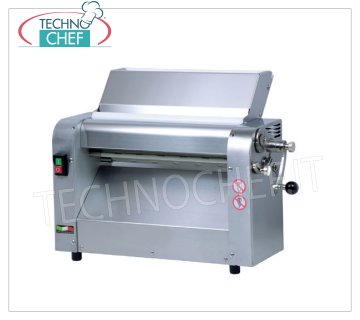 SFOGLIATRICE PROFESSIONALE per PASTA con  RULLI INOX da mm 420 Sfogliatrice per pasta con 1 coppia di rulli inox lunghi 420 mm, doppia bocca per inserimento impasto, predisposta per applicazione UTENSILI TAGLIASFOGLIA, V.230/1, Kw.0,37, Peso 49 Kg, dim.mm.650x303x466h