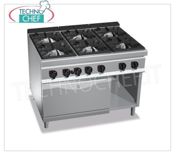 TECHNOCHEF - CUCINA a GAS 6 FUOCHI su FORNO a GAS GN 2/1,  mod. G9F6+FG CUCINA a GAS 6 FUOCHI su FORNO a GAS GN 2/1, Linea MAXIMA 900, Serie HIGH POWER, potenza termica tot. Kw.61,3, Peso 202 Kg, dim.mm.1200x900x900h