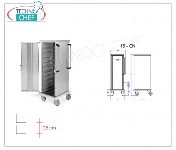 Carrello Armadiato Neutro per 15 teglie o griglie Gastro-Norm 1/1 - guide a C - Passo 7,5 cm Carrello Armadiato Neutro per 15 vassoi o teglie Gastro-Norm 1/1 con guide a C - passo 7,5 cm, dimensioni mm 520x650x1420h