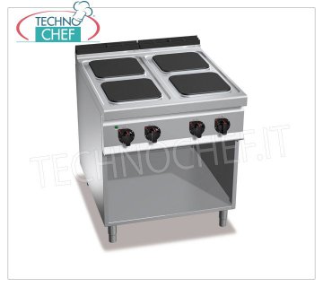 TECHNOCHEF - CUCINA ELETTRICA 4 PIASTRE su VANO a GIORNO, mod. E9PQ4M CUCINA ELETTRICA 4 PIASTRE su VANO a GIORNO,  BERTOS  Linea MAXIMA 900, Serie HIGH POWER, con 4 piastre QUADRE da mm 300x300, COMANDI INDIPENDENTI, 6 livelli di potenza, V.400/3+N, Kw 14,00, Peso 87 Kg, dim.mm.800x900x900h