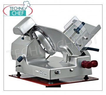 TECHNOCHEF - Affettatrice a Gravità-inclinata, trasmissione ad ingranaggi, lama Ø 350 mm, Professionale Affettatrici a gravita' in lega d'alluminio con trasmissione ad ingranaggi, diametro lama mm 350, peso 41 Kg, dim.mm 825x695x690h