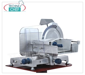 TECHNOCHEF - Affettatrice verticale per carne, trasmissione ad ingranaggi, lama Ø 350 mm, Professionale Affettatrici verticale per carne in lega d'alluminio con trasmissione ad ingranaggi, diametro lama mm 350, peso 41 Kg, dim.mm 700x560x640h