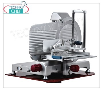 TECHNOCHEF - Affettatrice verticale per salumi, trasmissione ad ingranaggi, lama Ø 400 mm, Professionale Affettatrici verticale con piatto salumi in lega d'alluminio con trasmissione ad ingranaggi, diametro lama mm 400, peso 52 Kg, dim.mm 805x710x700h - disponibile in versione monofase o trifase