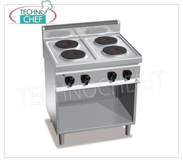 TECHNOCHEF - CUCINA ELETTRICA 4 PIASTRE su VANO a GIORNO, Kw.10,4, Mod.E7P4M CUCINA ELETTRICA 4 PIASTRE su VANO a GIORNO, BERTOS, Linea MACROS 700, Serie HIGH POWER, con 4 piastre TONDE Ø 220 mm, COMANDI INDIPENDENTI, 6 livelli di potenza, V.400/3+N, Kw.10,4, Peso 59 Kg, dim.mm.800x700x900h