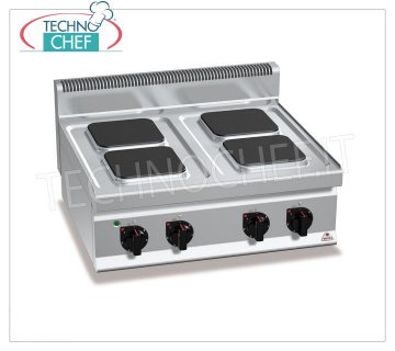 TECHNOCHEF - CUCINA ELETTRICA 4 PIASTRE TOP, Kw.10,4, Mod.E7PQ4B CUCINA ELETTRICA 4 PIASTRE TOP, BERTOS, Linea MACROS 700, Serie HIGH POWER, con 4 piastre QUADRE da mm 220x220, COMANDI INDIPENDENTI, 6 livelli di potenza, V.400/3+N, Kw.10,4, Peso 49 Kg, dim.mm.800x700x290h