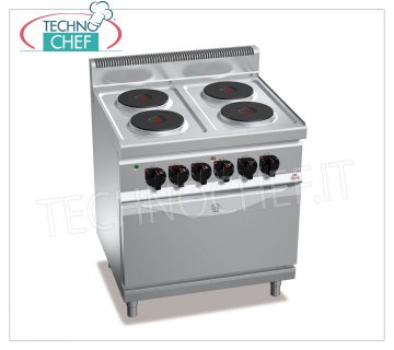 TECHNOCHEF - CUCINA ELETTRICA 4 PIASTRE su FORNO GN 2/1, Kw.17,9, Mod.E7P4+FE CUCINA ELETTRICA 4 PIASTRE su FORNO ELETTRICO GN 2/1, BERTOS, Linea MACROS 700, Serie HIGH POWER, con 4 piastre TONDE Ø 220 mm, COMANDI INDIPENDENTI, 6 livelli di potenza, V.400/3+N, Kw.17,9, Peso 100 Kg, dim.mm.800x700x900h