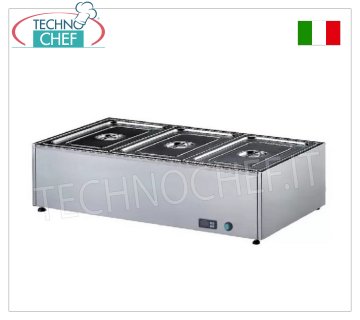 Technochef - BAGNOMARIA ELETTRICO da TAVOLO, Capacità 3 x GN 1/1, mod.359.A Bagnomaria elettrico da tavolo, capacità 3 bacinelle GN 1/1 - h 150 mm (escluse), termostato digitale 30-90°C, V.230/1, Kw.2,00, dim.mm.1050x580x300h