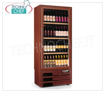 Technochef - Frigorifero  per VINI 1 PORTA  per  112  bottiglie,  MONO o  MULTITEMPERATURA, Cantinetta per vini in legno, Professionale 1 porta a vetro, capacità  122 bottiglie diametro 75 mm,  STATICA Multitemperatura  +5/+7/+10+16°C  o VENTILATA  Temp. +5/+16°C, illuminazione a Led, V.230/1, Kw.0,65, Peso 134 Kg, dim.mm.827x523x1930h