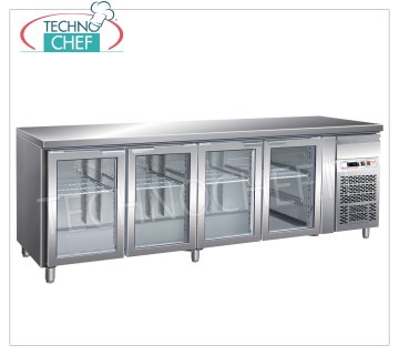 Forcar - Tavolo Refrigerato Frigo 4 Porte Vetro, lt.553, Temp.-2°/+8°C, Ventilato, mod.G-GN4100TNG Tavolo Refrigerato 4 Porte Vetro e cassetto neutro, Professionale, capacità lt.553, temperaturao -2°/+8°C, GastroNorm 1/1, refrigerazione ventilata, Gas R290, luce interna, V.230/1, Kw.0,26, Peso 153 Kg, dim.mm.2230x700x860h