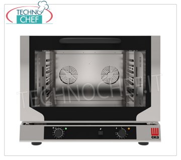 TECNOEKA - FORNO CONVEZIONE ELETTRICO VENTILATO con UMIDIFICATORE, 4 Teglie GN1/1, Professionale, mod.EKF411N FORNO CONVEZIONE ELETTRICO VENTILATO con UMIDIFICATORE camera di cottura per 4 TEGLIE GASTRO-NORM 1/1 (mm 530x325), COMANDI ELETTROMECCANICI, V.230/1, Kw.3,4, Peso 50,4 Kg, dim.mm.784x754x634h