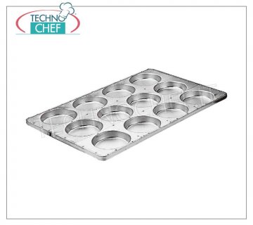 Teglie pizza, pasticceria Teglia rettangolare in lamiera alluminata con 8 stampi rotondi diametro cm 14 per focaccine, dimensioni cm 60x40