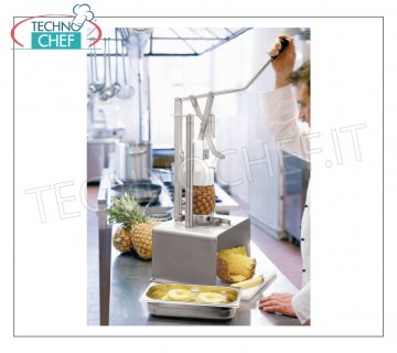 Tagliaverdure manuali per ananas Pela / svuota Ananas, in acciaio inox, lama e pressatore diametro 89 mm, dimensioni mm 450x390x720h
