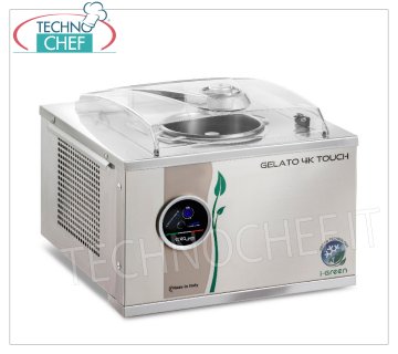 Mantecatore Professionale Inox, Superautomatico, Serie Touch i-Green, Capacità 5,6 lt, mod.GELATO4KTOUCH Mantecatore professionale da banco per gelato e sorbetto, raffreddamento ad aria, carrozzeria e pala in acciaio inox, PRODUZIONE 5,60 litri/h, durata ciclo 12-15 min, V.230/1, kw 0,32, Peso 26,2 Kg, dimensioni mm 415x430x310h