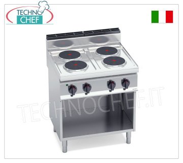 TECHNOCHEF - CUCINA ELETTRICA 4 PIASTRE su VANO a GIORNO, Kw.10,4, Mod.E7P4M CUCINA ELETTRICA 4 PIASTRE su VANO a GIORNO, BERTOS, Linea MACROS 700, Serie HIGH POWER, con 4 piastre TONDE Ø 220 mm, COMANDI INDIPENDENTI, 6 livelli di potenza, V.400/3+N, Kw.10,4, Peso 59 Kg, dim.mm.800x700x900h