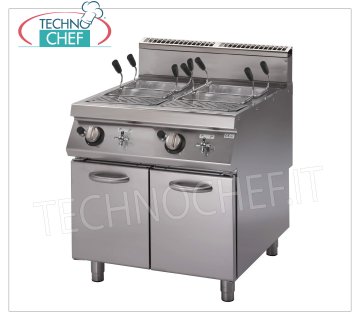 Technochef - CUOCIPASTA a GAS su MOBILE, 2 Vasche da lt.26+26, mod.PK70/80CPGS Cuocipasta a Gas su mobile, Linea 700, 2 vasche inox da lt.26+26, potenza termica Kw.19, Peso 92 Kg, dimensioni mm 800x730x870h