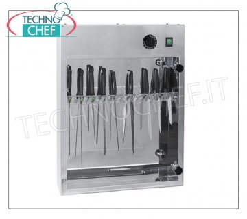 Sterilizzatori per coltelli e utensili STERILIZZATORE COLTELLI a RAGGI UV da parete in ACCIAIO INOX, capacità 20 COLTELLI, Kw.0,16, dim.mm.510x130x670h