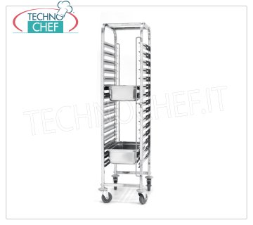 TECHNOCHEF - Carrello per 15 Teglie GN 1/1, Mod.810613 CARRELLO PORTATEGLIE INOX, con 15 coppie Guide, passo 80 mm, per 15 Teglie Gastro-Norm GN 1/1 (mm 530x325), dim.mm.615x450x1695h