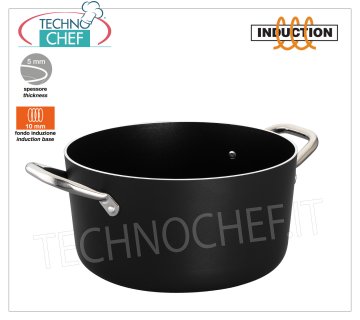 Technochef - CASSERUOLA ALTA 2 maniglie in Alluminio ANTIADERENTE per INDUZIONE CASSERUOLA ALTA  2 maniglie in ALLUMINIO ANTIADERENTE con FONDO per INDUZIONE 10 mm, diametro 160 mm, altezza 80 mm, capacità lt.1,7.