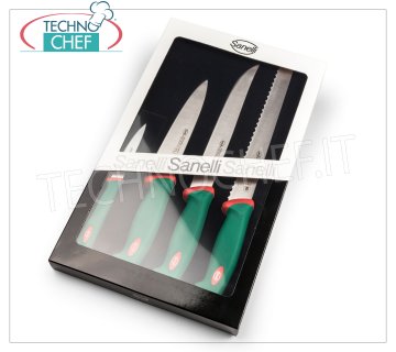 Sanelli - CONFEZIONE COLTELLI CUCINA PROFESSIONALI 4 PZ PREMANA, Mod.909604 Confezione 4 coltelli cucina, Linea PREMANA PROFESSIONAL, composta da: COLTELLO ARROSTO 24 cm, COLTELLO PANE 24 cm, COLTELLO CUCINA 18 cm, SPELUCCHINO 10 cm.