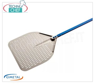 Gi.Metal - Pala pizza rettangolare forata in alluminio, Linea Azzurra, lunghezza manico cm 150 Pala pizza rettangolare forata in lega di alluminio, Linea Azzurra, leggera, flessibile e resistente, dim.mm 300x300, lunghezza manico 1500 mm.